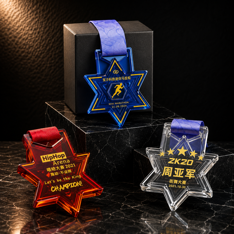Star Medal Crystal Award Set - custom crystal awards with your logo